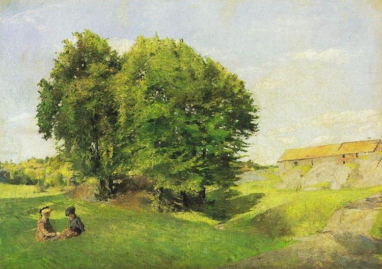 Harriet Backer To barn og tregruppe